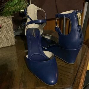 Cole Haan wedge blue strap heels